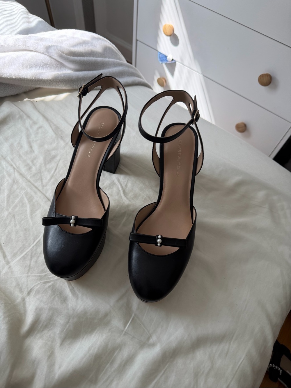 Stuart Weitzman Black Platform Mary Jane Pumps with Ankle Strap